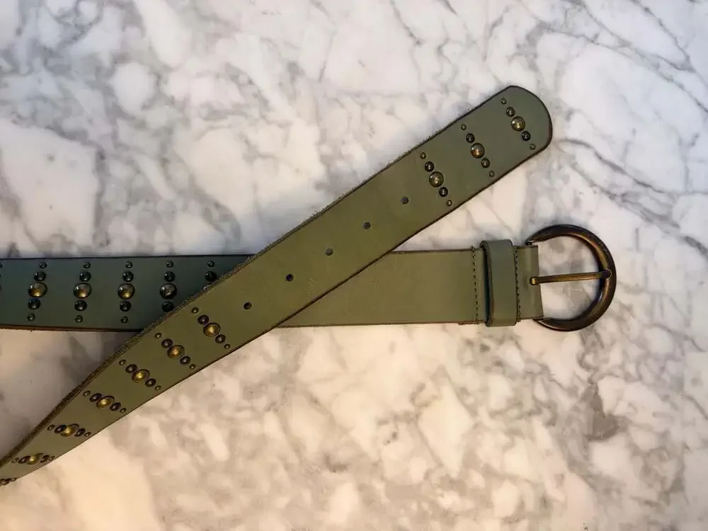 Talbots Olive Green Genuine Leather Studded Belt - Picture 5 of 8
